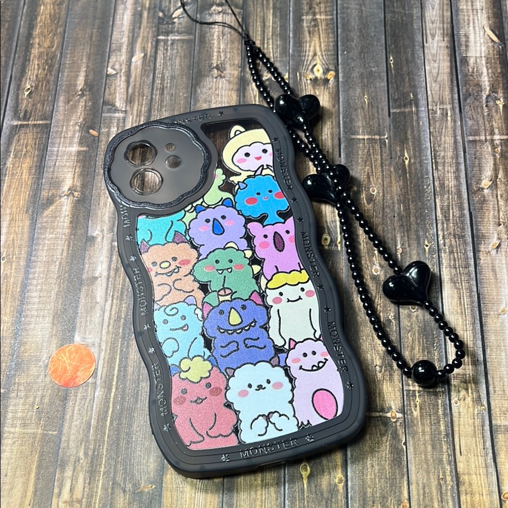 5for$10 Monsters iPhone 12 Case, Cute Cartoon Bear Animal Lanyard Wrist Strap